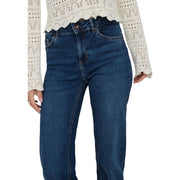 Dunkelblaue, hochgeschnittene, gerade geschnittene Baumwolljeans für Damen von Only in mittlerer blauer Farbe