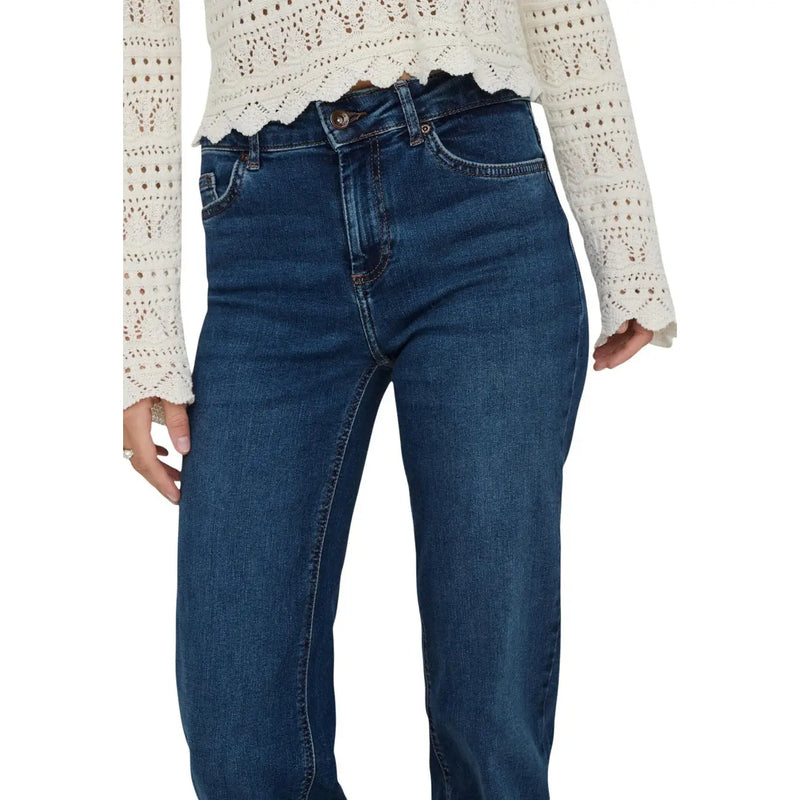 Dunkelblaue, hochgeschnittene, gerade geschnittene Baumwolljeans für Damen von Only in mittlerer blauer Farbe