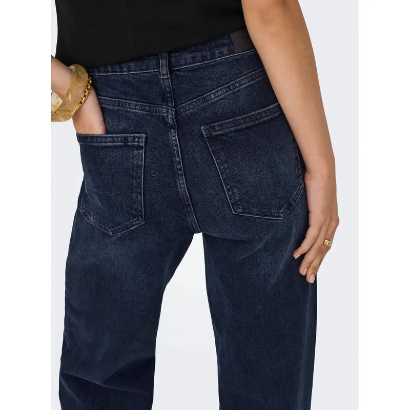Rückseite only Damen-Jeans aus blauer Bio-Baumwolle in Dunkelindigo mit hohem Bund und klassischen Taschen
