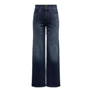 Dunkelblaue, weit geschnittene Only Damen-Jeans aus blauer Bio-Baumwolle mit verwaschenem Look und aus nachhaltigem Material