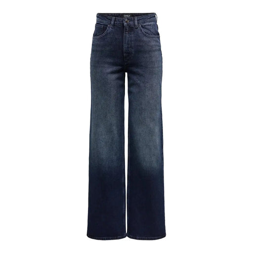 Dunkelblaue, weit geschnittene Only Damen-Jeans aus blauer Bio-Baumwolle mit verwaschenem Look und aus nachhaltigem Material