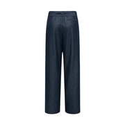 Only Dunkelblaue Damen-Satinhose mit weitem Bein, hohem Bund, dezenten Bundfalten vorne, Gürtel, Reißverschluss und Knopfverschluss
