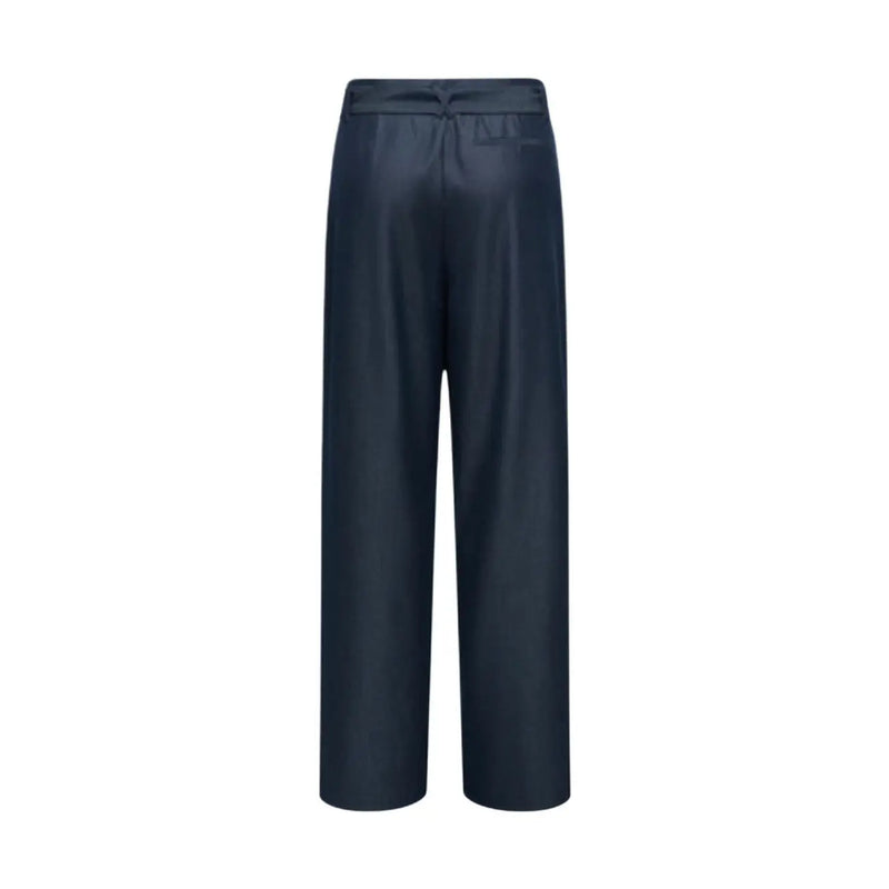 Only Dunkelblaue Damen-Satinhose mit weitem Bein, hohem Bund, dezenten Bundfalten vorne, Gürtel, Reißverschluss und Knopfverschluss