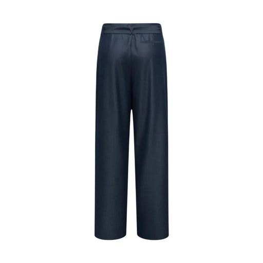 Only Dunkelblaue Damen-Satinhose mit weitem Bein, hohem Bund, dezenten Bundfalten vorne, Gürtel, Reißverschluss und Knopfverschluss