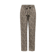 Taupefarbene und braune, hochgeschnittene Hose mit Leopardenmuster und Bindegürtel aus Viskose für Damen von Only