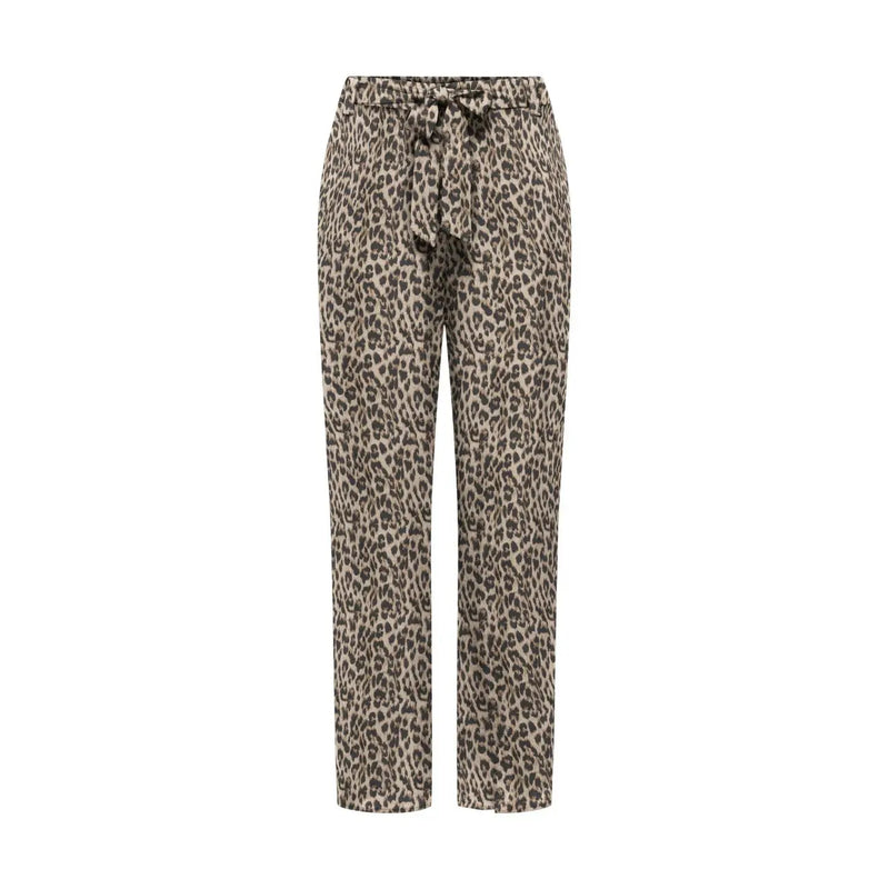 Taupefarbene und braune, hochgeschnittene Hose mit Leopardenmuster und Bindegürtel aus Viskose für Damen von Only