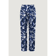 Only Weiße, blaue Palazzo-Hose aus Viskose für Damen mit einem auffälligen marineblauen tropischen Blattmuster
