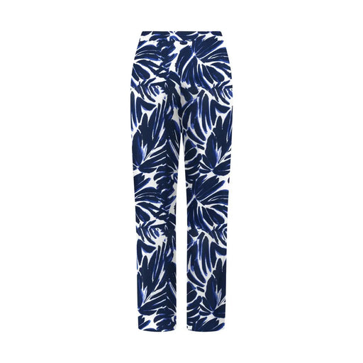 Only Blaue Palazzo-Hose für Damen aus Viskose mit weißem Stoff und auffälligem marineblauem tropischem Blattmuster