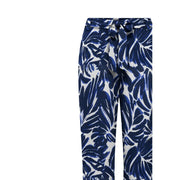 Only Blaue Palazzo-Hose aus Viskose für Damen mit weißem Blattmuster, hohem Bund und Bindegürtel