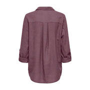 Only women bordeaux linen blend long classic v neck shirt in soft mauve with rolled cuffs and relaxed fit