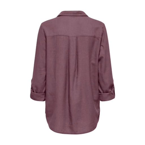 Only Langes, klassisches Damenhemd aus Leinenmischgewebe in Bordeauxrot mit V-Ausschnitt, weichem Mauve-Ton, umgeschlagenen Ärmelbündchen und lockerer Passform