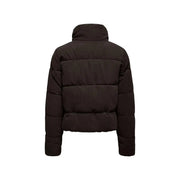 Black corduroy puffer jacket with high collar and horizontal stitching made of polyester for women