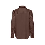 A sleek chocolate brown satin button-up long sleeve shirt with classic collar from Only Women viscose collection