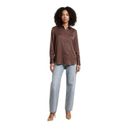 Only Women brown viscose long classic shirt with sleek satin button-up design and classic collar