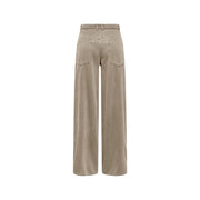 Beige Damen-Jeans aus Baumwoll-Denim mit weitem Bein, lockerer Passform und klassischen Gesäßtaschen, von hinten gesehen