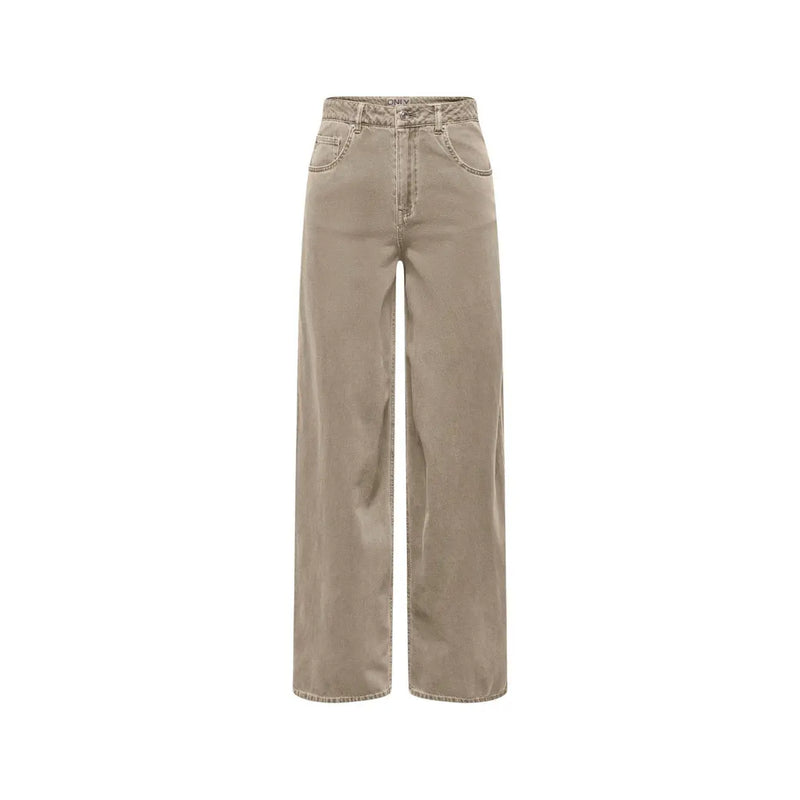 Beigefarbene, weit geschnittene Baumwolljeans mit hohem Bund und klassischem Five-Pocket-Design für Frühling/Sommer von only Frauen
