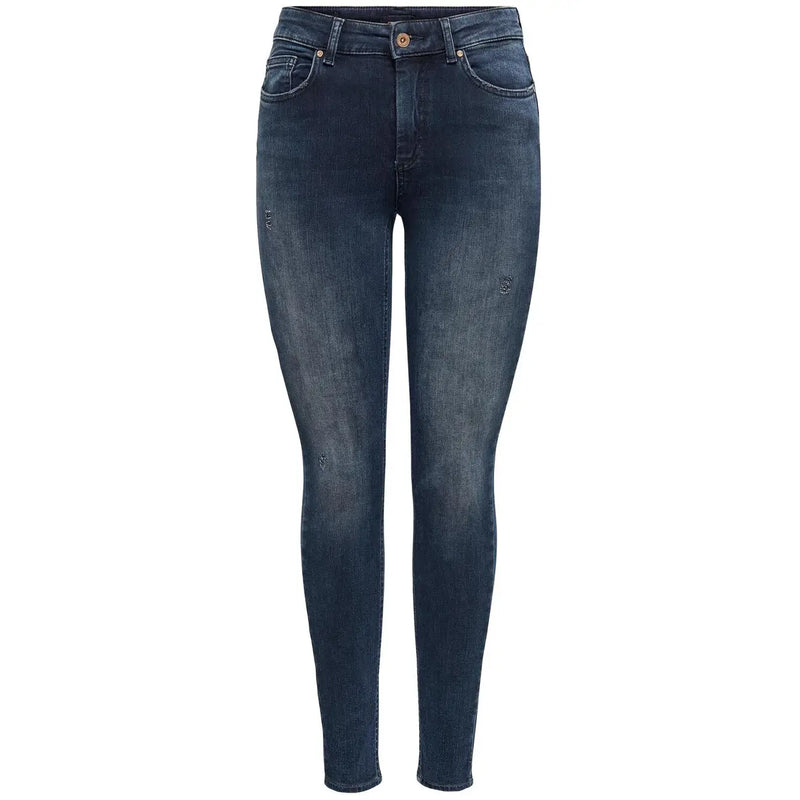 Dunkelblaue, schmal geschnittene Baumwolljeans mit dezenten Used-Details aus Stretch-Denim für den Herbst. Only Frauen