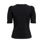 Only women cotton black short sleeve t shirt with puffed sleeves and round neckline for casual wear