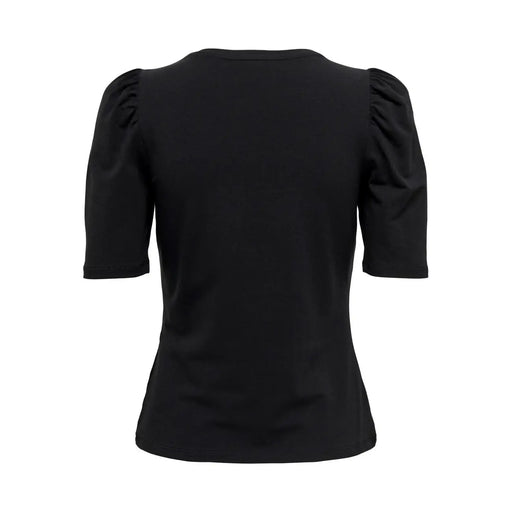 Only Schwarzes Damen-T-Shirt aus Baumwolle mit kurzen Ärmeln, Puffärmeln und Rundhalsausschnitt für die Freizeit.