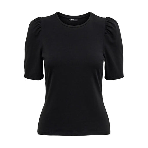 Schwarzes Kurzarm-T-Shirt aus Baumwolle mit Puffärmeln und Rundhalsausschnitt von Only Damen mit Markenlabel