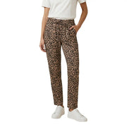 Freizeithose mit braun-schwarzem Leopardenmuster, Kordelzug im Bund und Vordertaschen aus Viskose für Damen