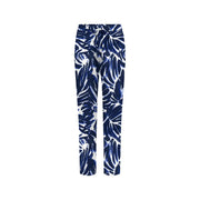 Blau-weiße, tropisch gemusterte Viskosehose mit Kordelzug und Vordertaschen von [Name des Herstellers]. only Frauen