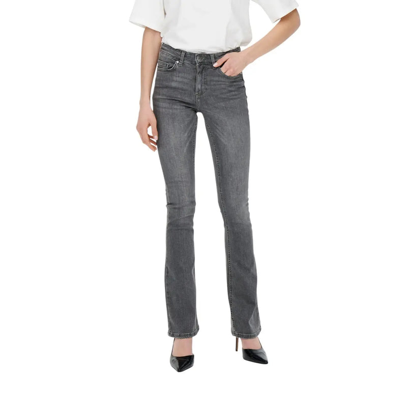 Dunkelgraue Stretch-Jeans aus Baumwolle für Damen mit geradem Bein und leicht ausgestelltem Schnitt von Only