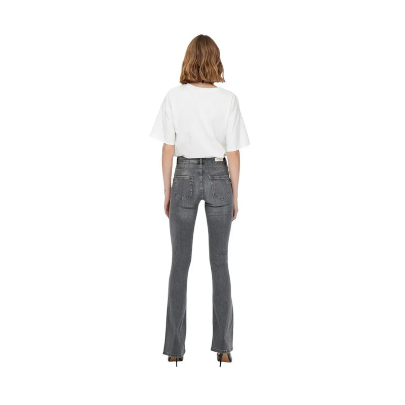 Only Graue Damen-Stretchjeans aus Baumwolle mit hohem Bund, ausgestelltem Schnitt und dezenten Waschungsdetails in Dunkelgrau