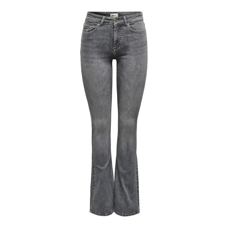 Only Damen-Jeans aus grauem Baumwoll-Stretch in Dunkelgrau mit hohem Bund und ausgestelltem Bein