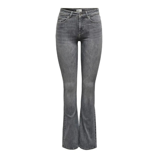 Only Damen-Jeans aus grauem Baumwoll-Stretch in Dunkelgrau mit hohem Bund und ausgestelltem Bein