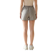 Only women grey polyester tailored shorts in beige high waisted design with elastic waistband and minimalist style