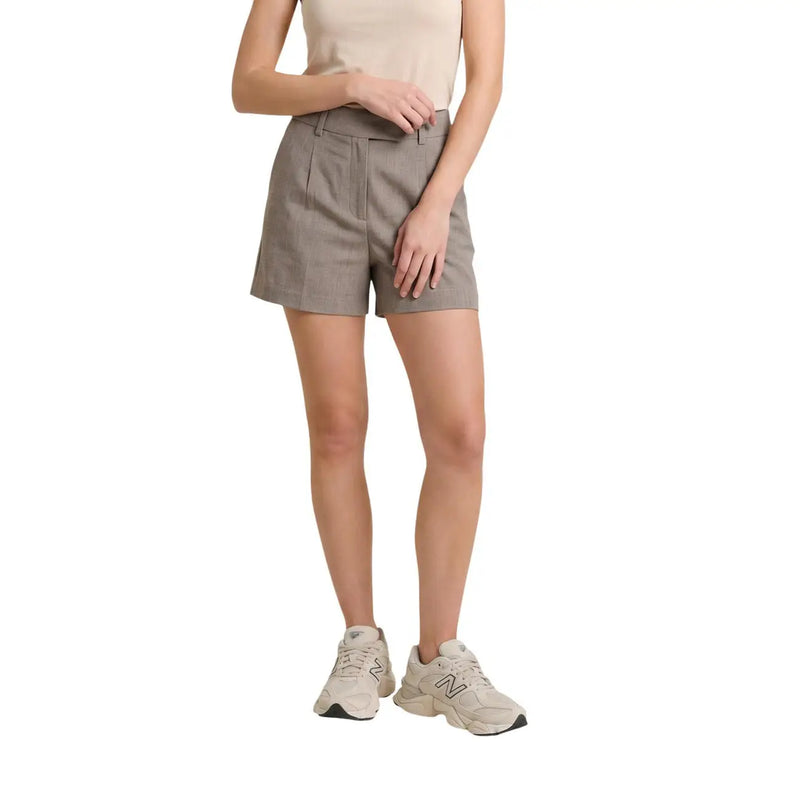 Beige high waisted tailored shorts with pleated design made of grey polyester for women by only