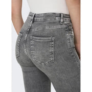 Rückansicht von only Graue Damen-Jeans aus Stretch-Baumwolle mit hohem Bund, figurbetonter Silhouette und Markenlabel am Bund