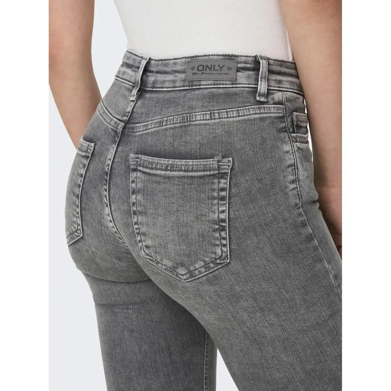 Rückansicht von only Graue Damen-Jeans aus Stretch-Baumwolle mit hohem Bund, figurbetonter Silhouette und Markenlabel am Bund
