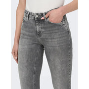Only Graue Damen-Jeans aus Stretch-Baumwolle mit hohem Bund, schmaler Passform und dezenter Waschung im grauen Denim-Material