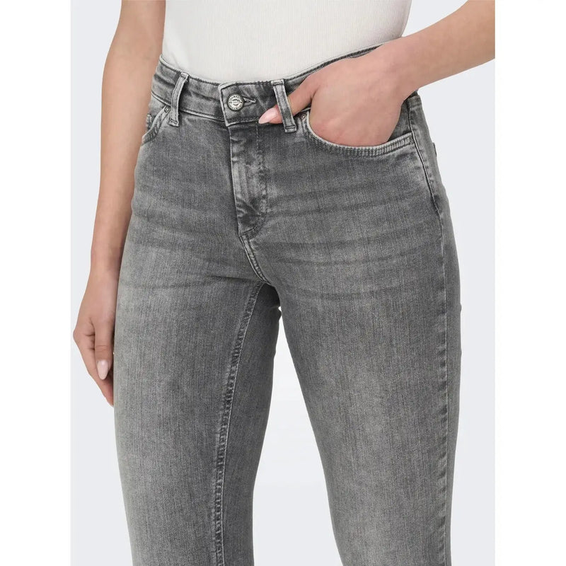 Only Graue Damen-Jeans aus Stretch-Baumwolle mit hohem Bund, schmaler Passform und dezenter Waschung im grauen Denim-Material