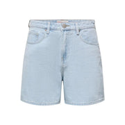 Only women light blue cotton blend denim shorts with classic five-pocket design and silver-toned hardware