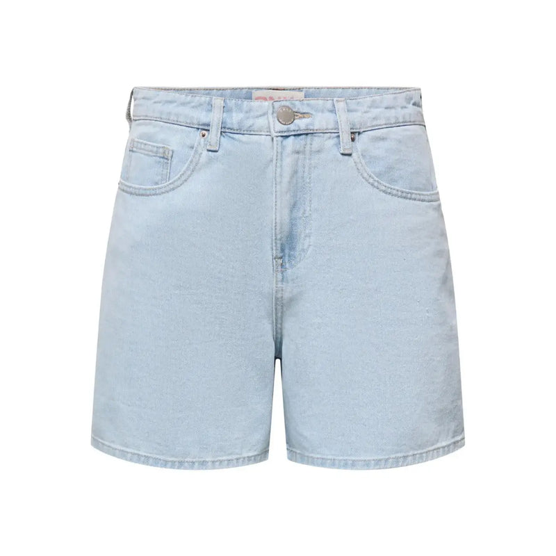 Only women light blue cotton blend denim shorts with classic five-pocket design and silver-toned hardware