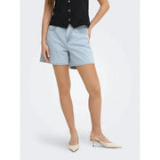 Only Women light blue cotton blend denim shorts with light wash five-pocket design and button closure