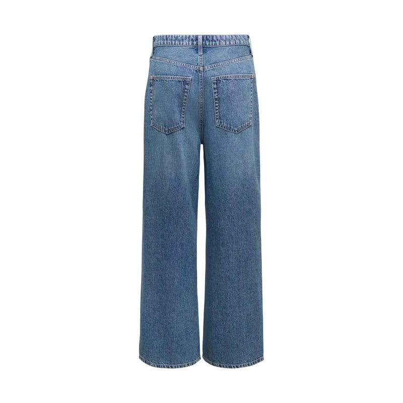 Rückseite only Damen-Jeans aus hellblauem Baumwollmischgewebe, mittelblaue Denim-Hose mit weitem Bein, hohem Bund und Taschen