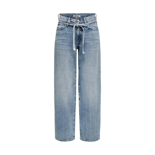 Only Damen-Jeans aus hellblauer Baumwolle mit hohem Bund, Kordelzug und klassischem geradem Bein in heller Waschung