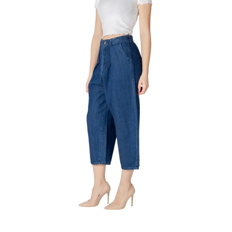 Only Hellblaue, hochgeschnittene Cropped-Jeans aus Denim für Damen, lockere Passform