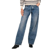 Only Damen-Jeans aus hellblauem Baumwoll-Denim mit weitem Bein, Kordelzugbund und mittelblauer Waschung