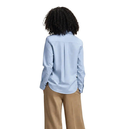 Only Hellblaues, langes Damen-Poloshirt aus Baumwolle mit Perlenapplikationen und klassischem Kragen in taillierter Passform