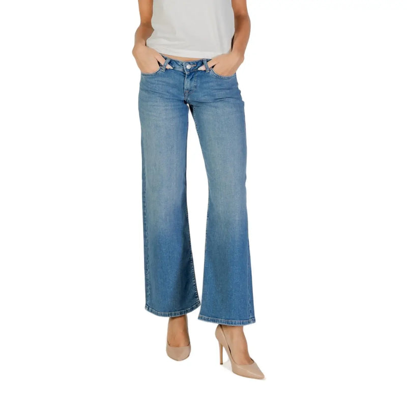 Only women light blue distressed jeans in light-wash denim with flare cut five-pocket design and button fly closure