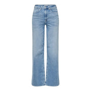 Only Hellblaue Damenjeans aus Bio-Baumwolle in heller Waschung mit hohem Bund, geradem Bein und klassischem Fünf-Taschen-Design