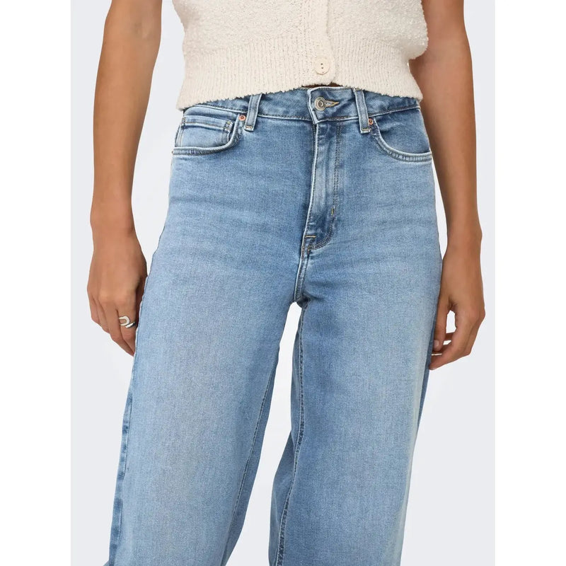 Only Hellblaue Damenjeans aus Bio-Baumwolle mit hohem Bund, geradem Bein und klassischem Fünf-Taschen-Design