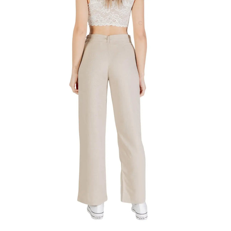Beige hochgeschnittene, weite Leinen-Viskose-Hose von only Damen mit einer eleganten, geraden Silhouette für Frühling/Sommer