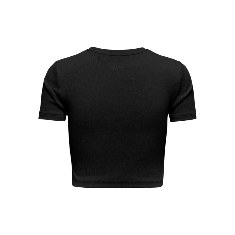 Black ribbed crop top with short sleeves and round neckline made from organic cotton by Only Women