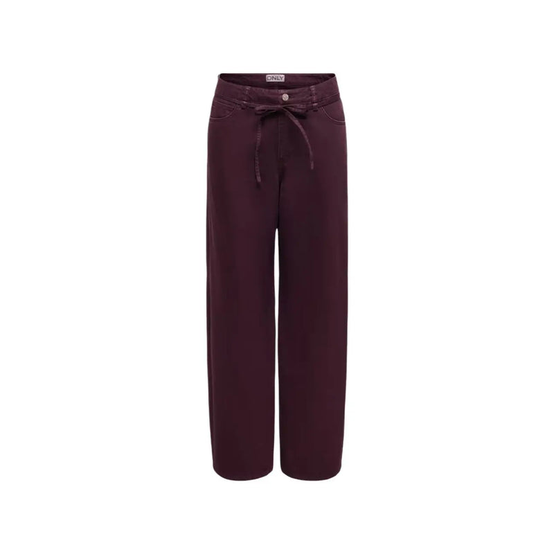 Only Lila Damen-Jeans aus Baumwolle, dunkelburgunderrot, mit Gürtel, weitem Bein, Kordelzugbund und dezentem Markenlabel